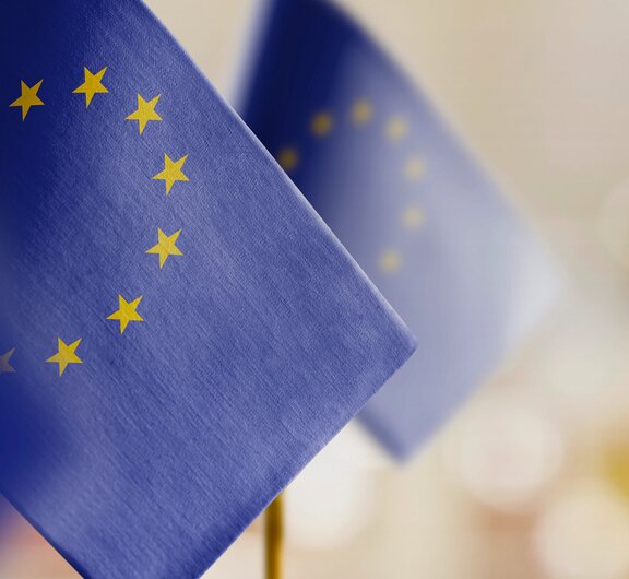 Die Flaggen der Europäischen Union in den Farben Blau und Gelb.
